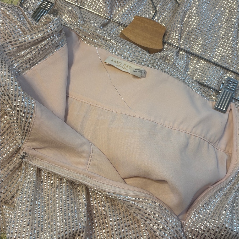 Ramy Brook | Luxe Jessie Pink Shimmer Metallic Split Front Ruffle Maxi Skirt 2 - Picture 15 of 17
